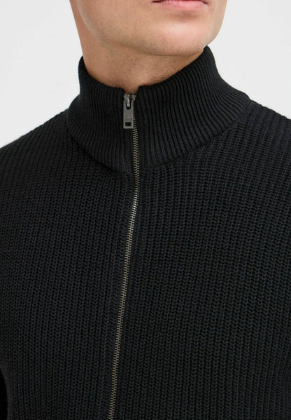 Men's High Neck Jumper with Front Zip - Black