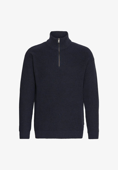 Men's Troyer Neck Jumper with Zipper - Navy Blue