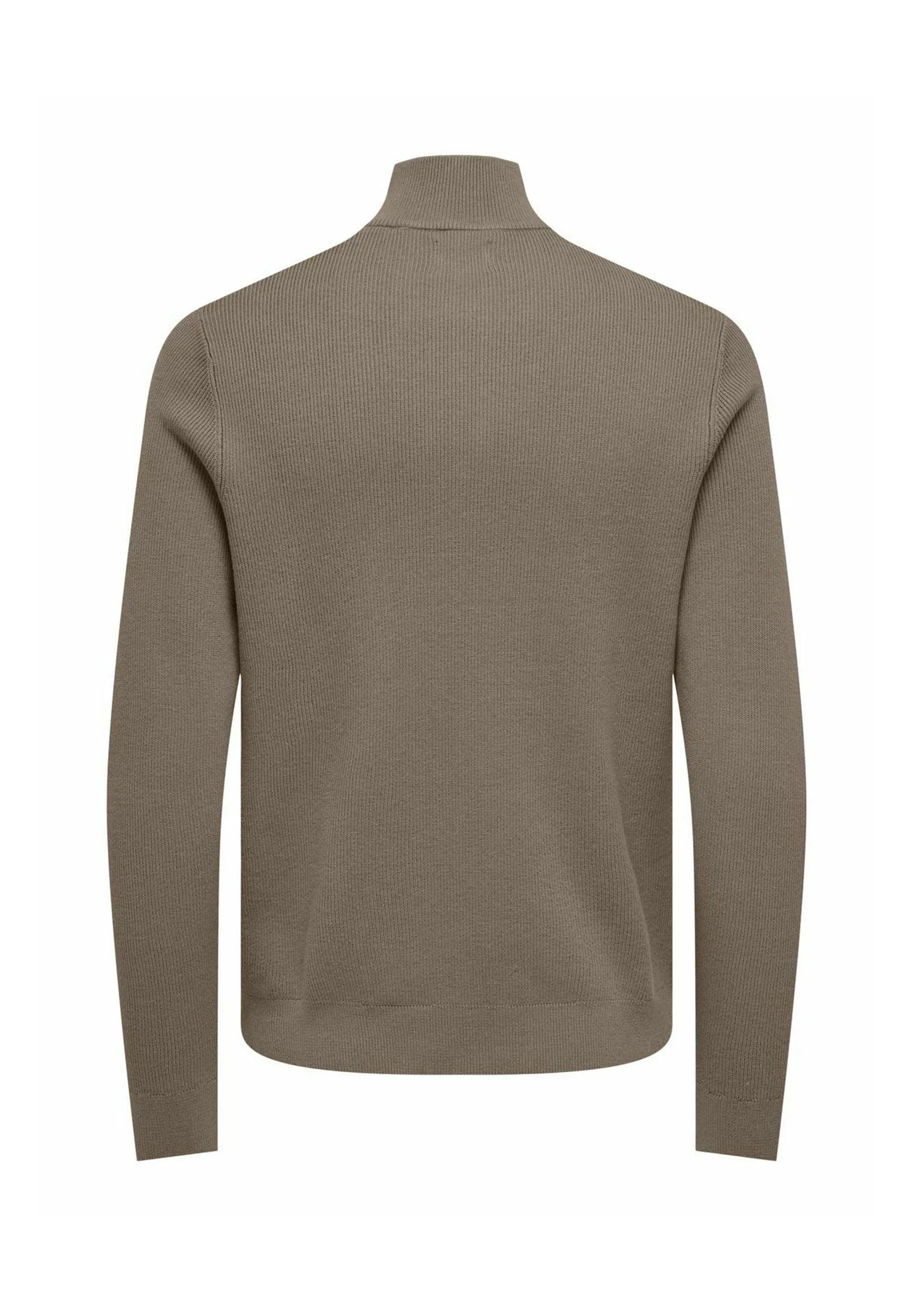 Textured Comfort Jumper with High Neck and Zip - Taupe