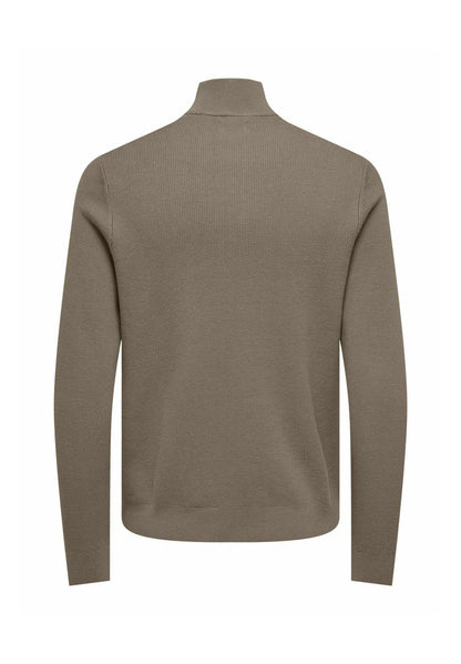 Textured Comfort Jumper with High Neck and Zip - Taupe
