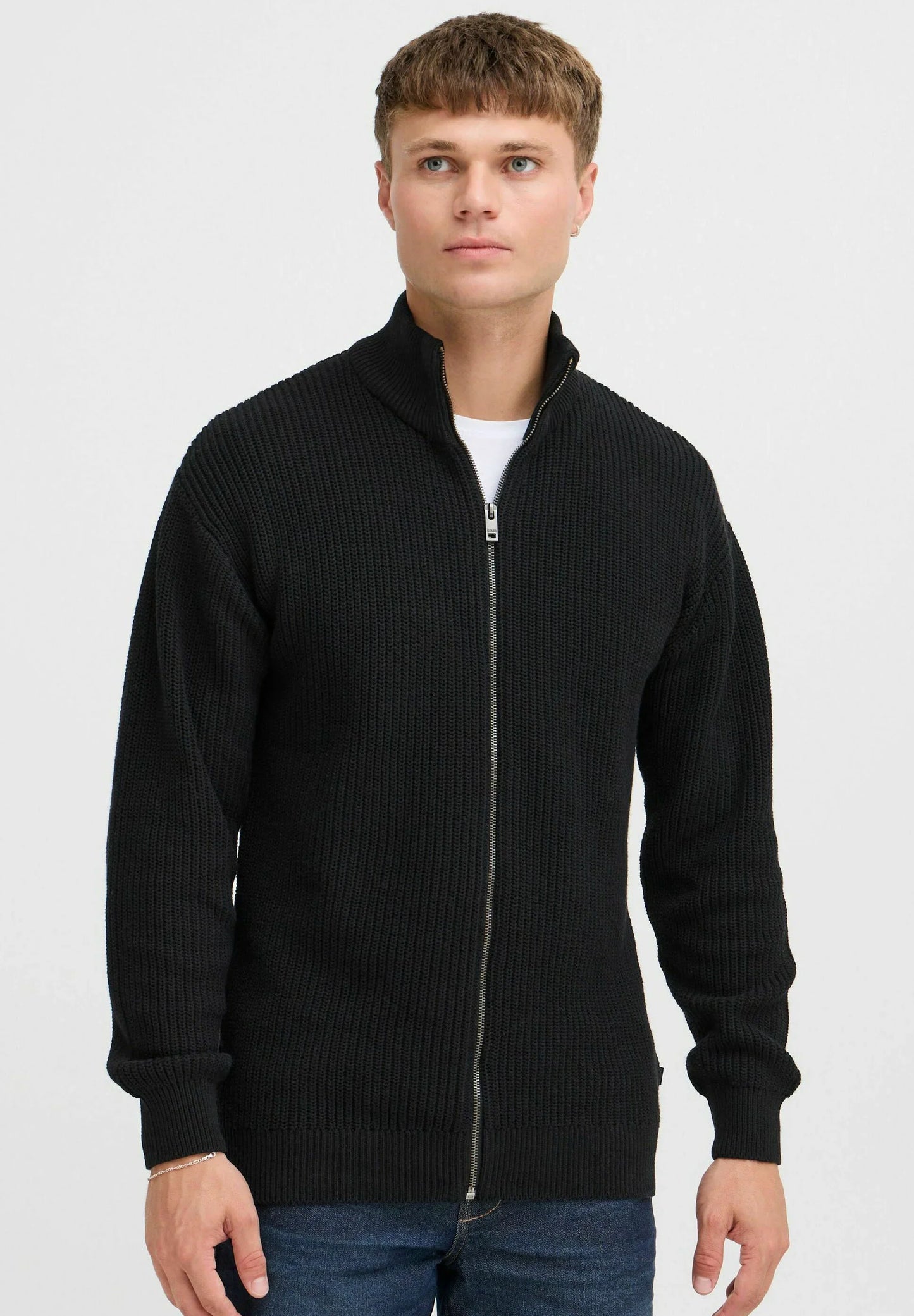 Men's High Neck Jumper with Front Zip - Black