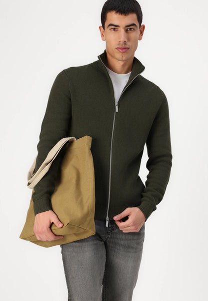 Comfort Cardigan with High Neck and Zipper - Military Green