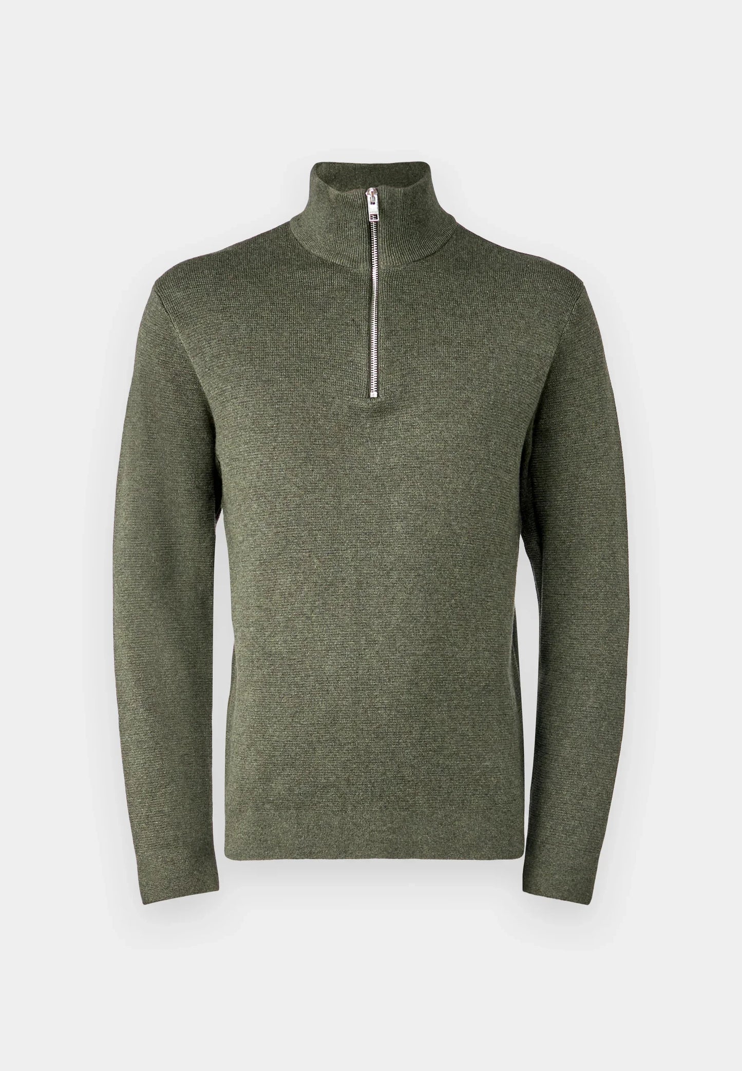 Textured Comfort Jumper with High Neck and Zip - Sage
