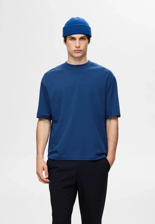 Men's Basic Oversized Round Neck T-Shirt - Dark Blue