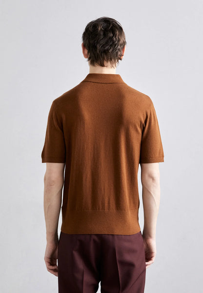 Ribbed Cotton Polo Shirt - Brown