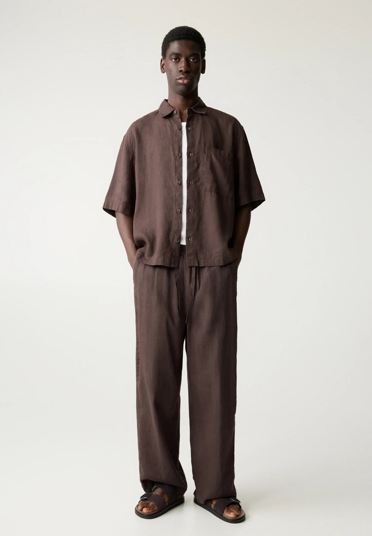 Linen Blend Trousers - Brown