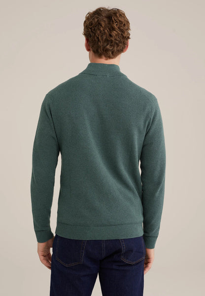 Men's Cotton Jumper with Troyer Collar and Zipper - Green