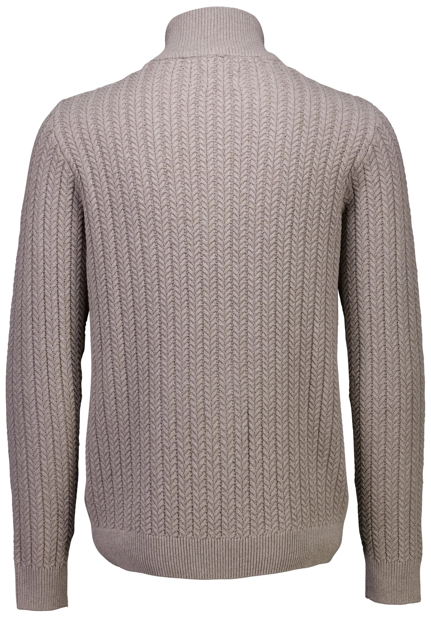 Textured Knit Cardigan with High Neck and Zip - Beige