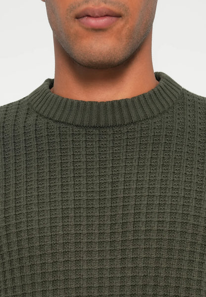 Textured Men's Round Neck Jumper - Green