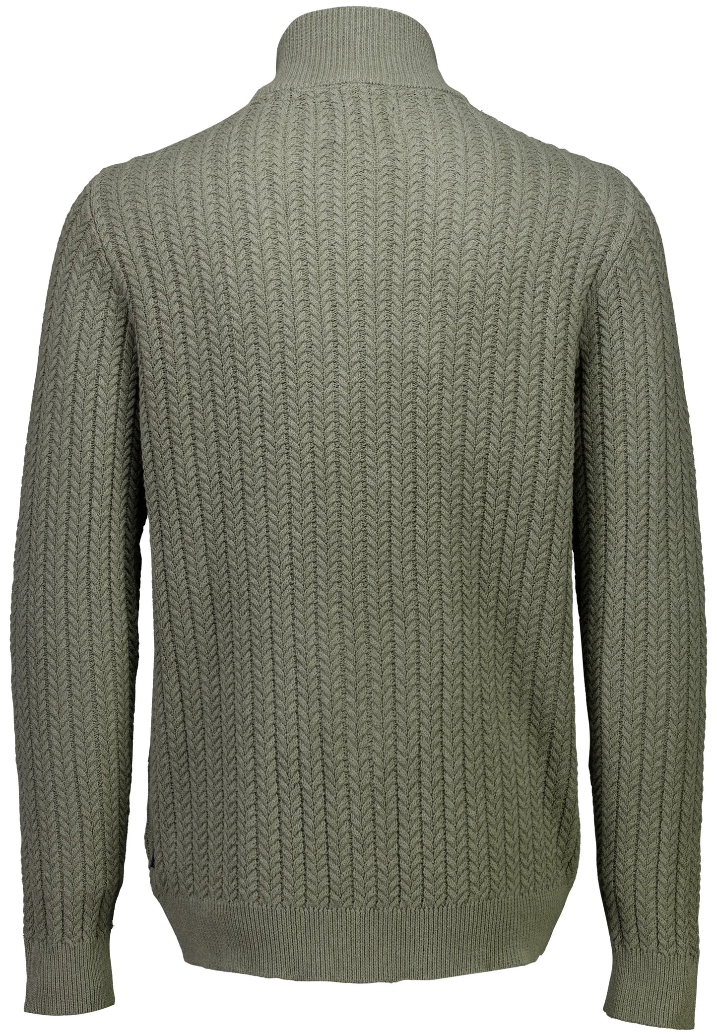Textured Knitted Cardigan with High Neck and Zip - Moss Green