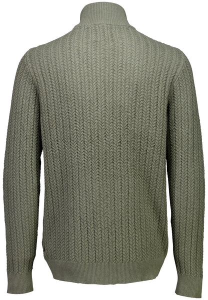 Textured Knitted Cardigan with High Neck and Zip - Moss Green