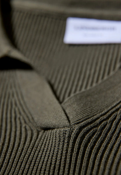 Textured Men's Long Sleeve Polo Shirt - Green