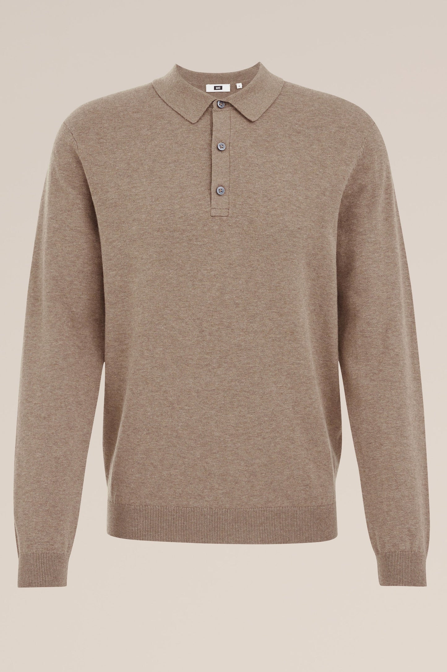 Long Sleeve Fine Knit Polo Shirt - Brown