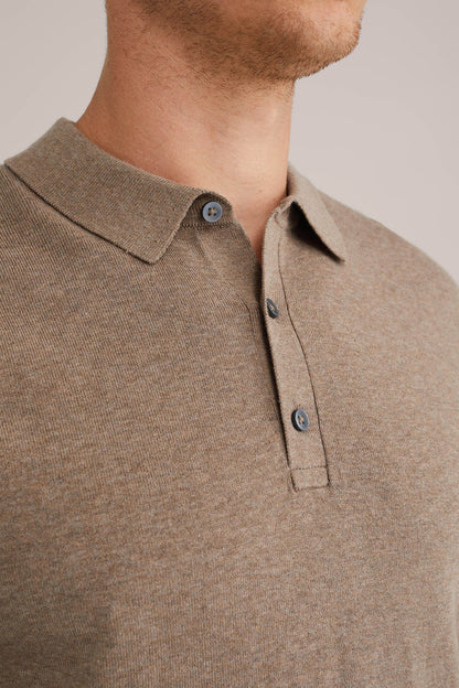Long Sleeve Fine Knit Polo Shirt - Brown