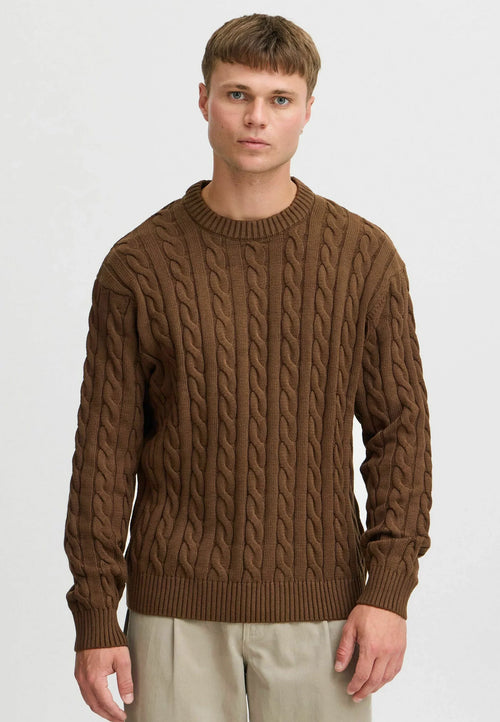 Textured Jumper with Round Neck - Brown