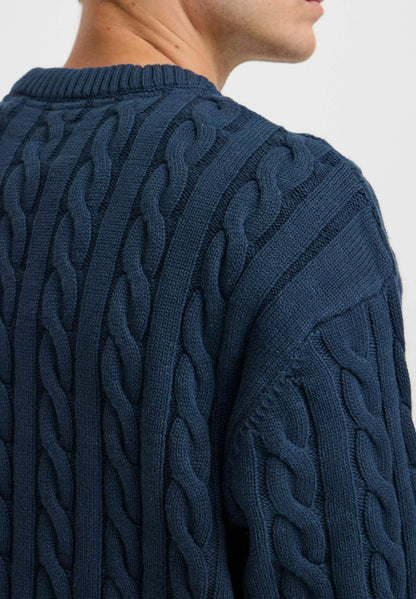 Textured Jumper with Round Neck - Navy Blue