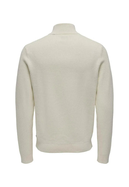 Textured Comfort Jumper with High Neck and Zip - Beige