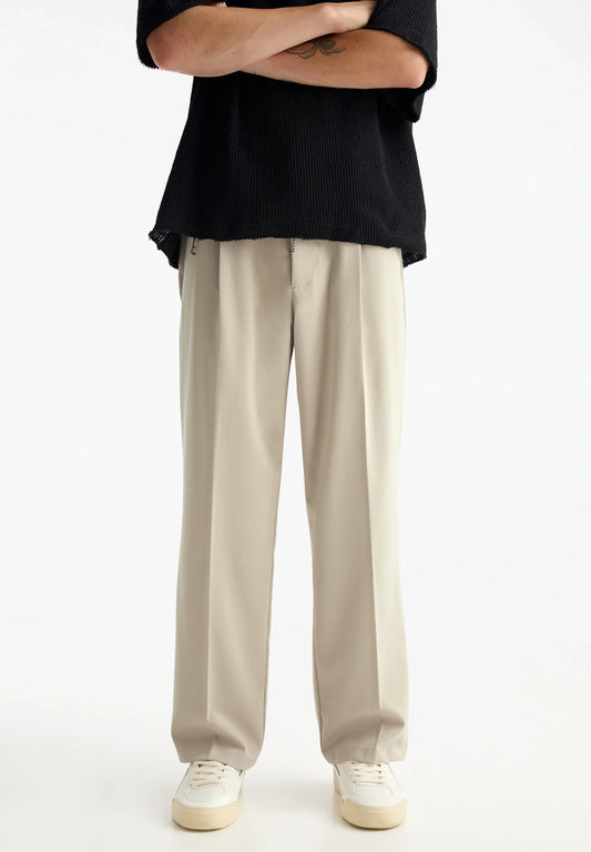 Casual Wide Fit Trousers - Beige