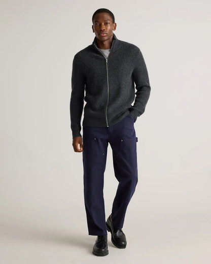 Men's 100% Cotton Jumper with Front Zip - Dark Grey