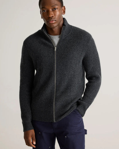 Men's 100% Cotton Jumper with Front Zip - Dark Grey
