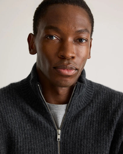 Men's 100% Cotton Jumper with Front Zip - Dark Grey