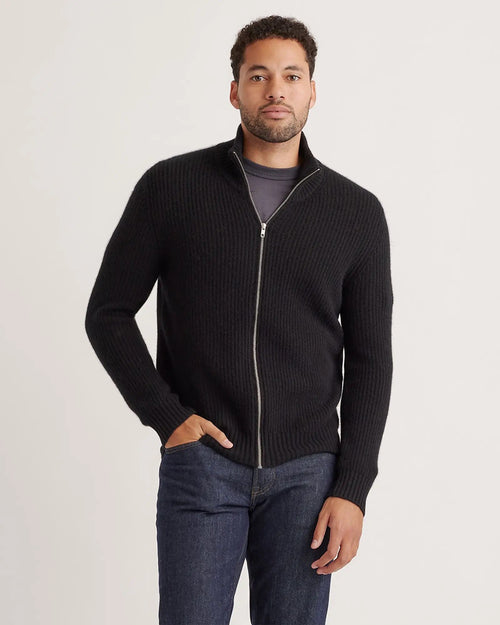 Men's 100% Cotton Zip-Front Jumper - Black