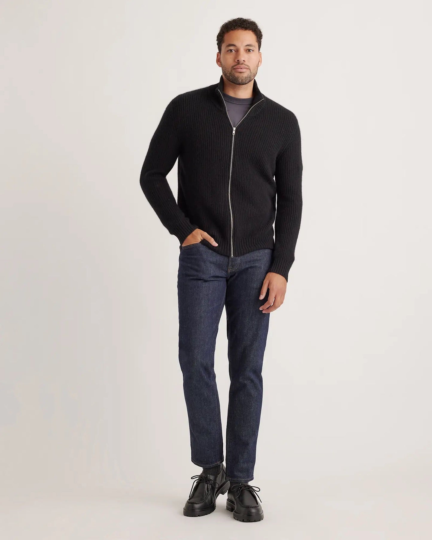Men's 100% Cotton Zip-Front Jumper - Black