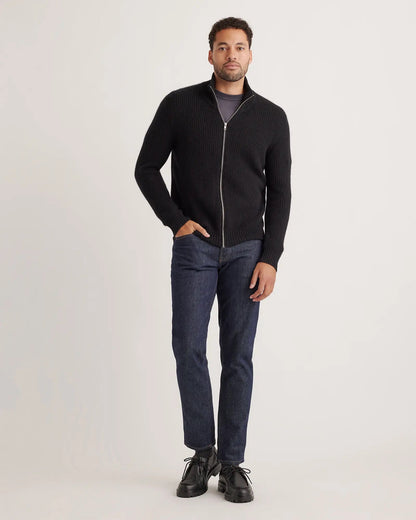 Men's 100% Cotton Zip-Front Jumper - Black