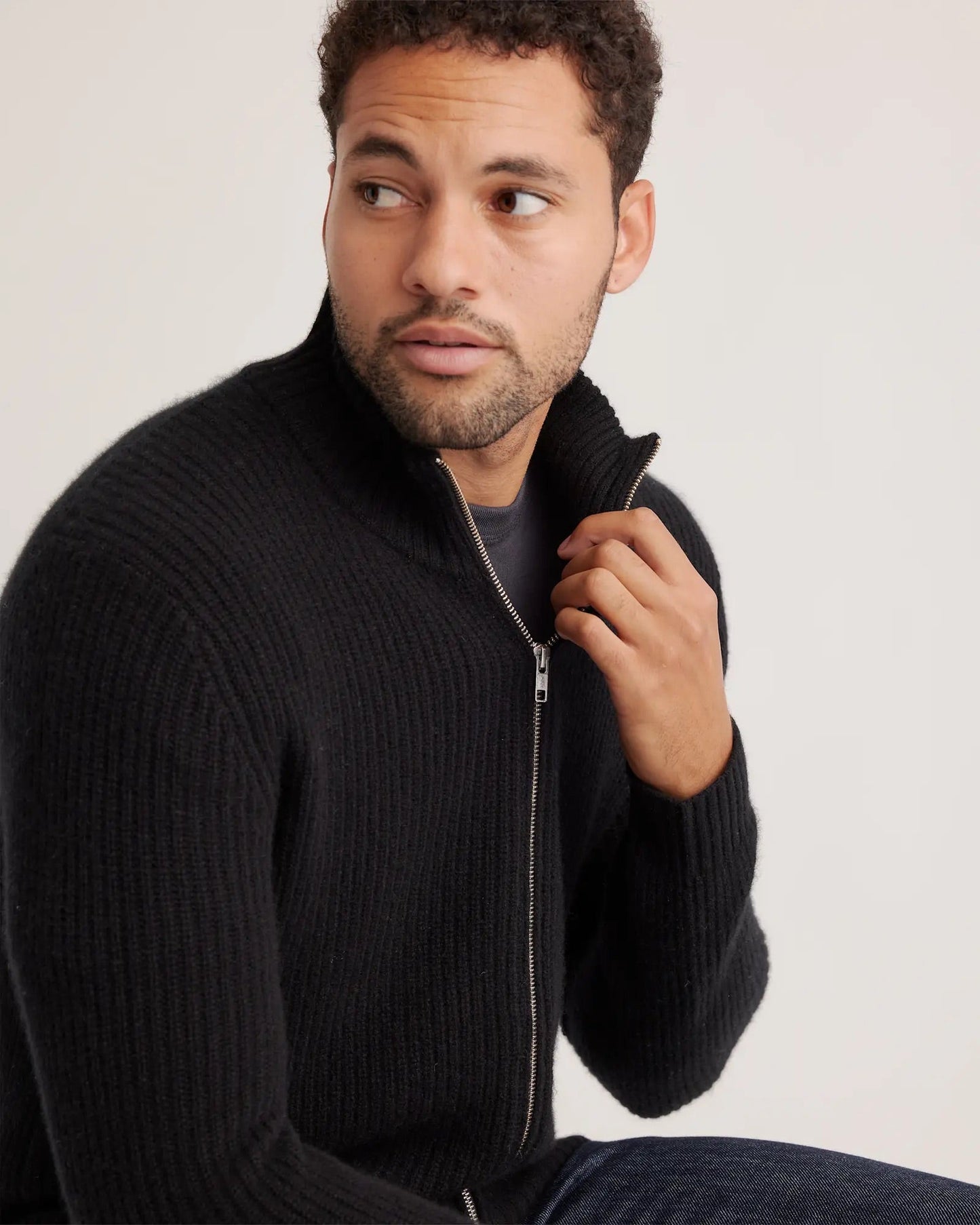 Men's 100% Cotton Zip-Front Jumper - Black