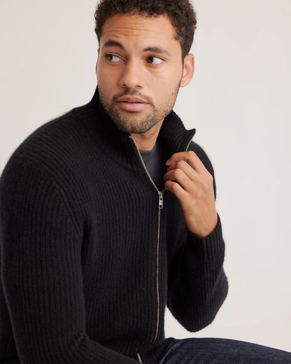 Men's 100% Cotton Zip-Front Jumper - Black