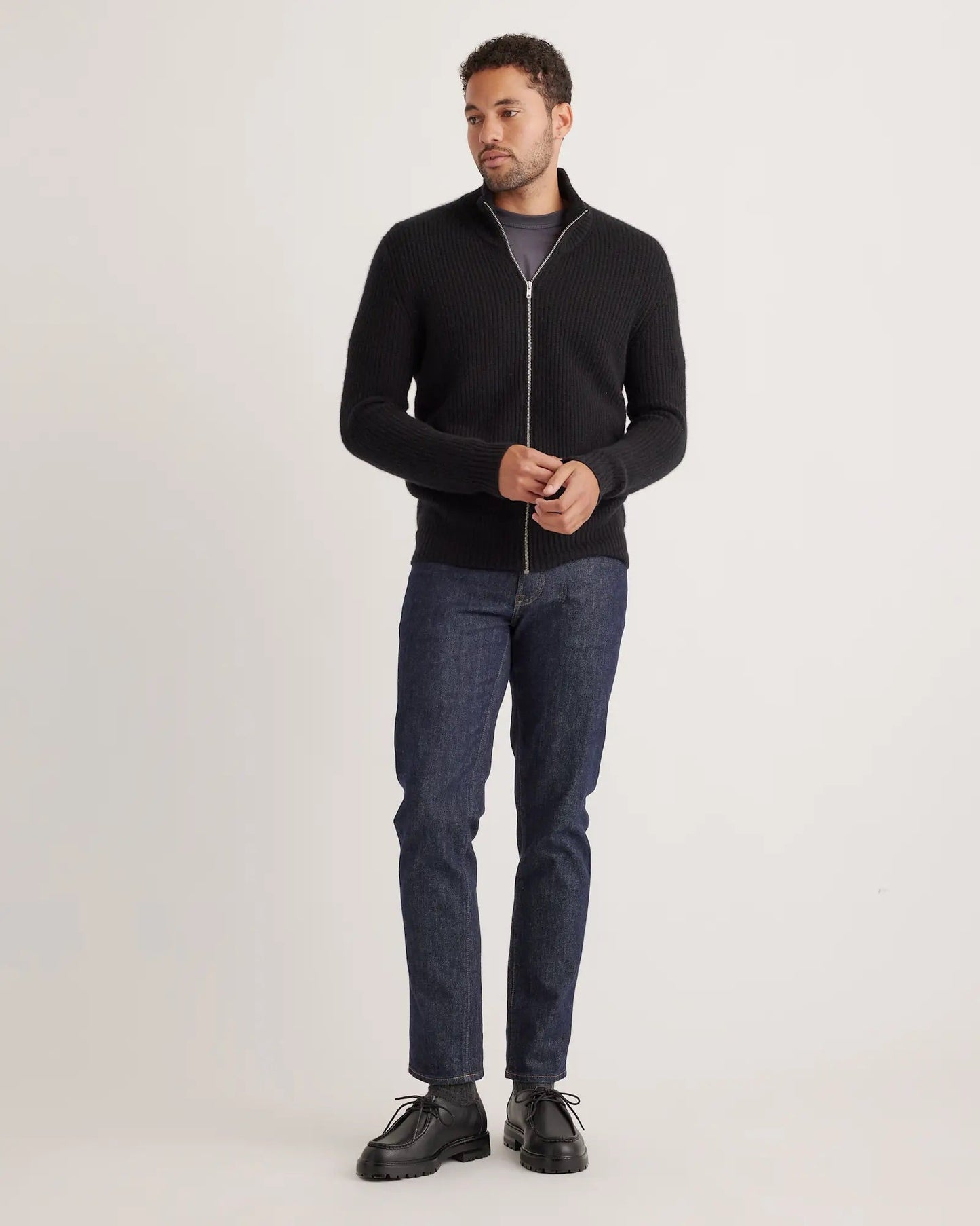 Men's 100% Cotton Zip-Front Jumper - Black