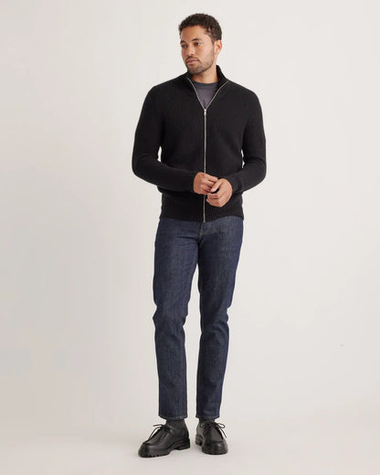 Men's 100% Cotton Zip-Front Jumper - Black