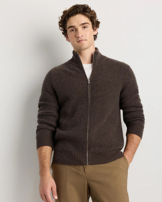 Men's 100% Cotton Zip-Up Jumper - Brown