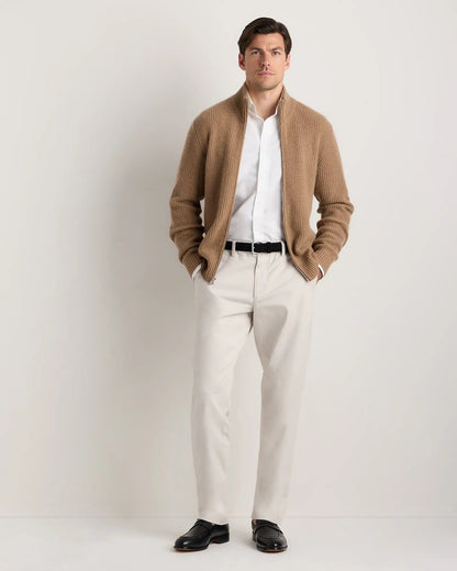 Men's 100% Cotton Jumper with Front Zipper - Beige