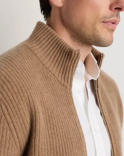 Men's 100% Cotton Jumper with Front Zipper - Beige