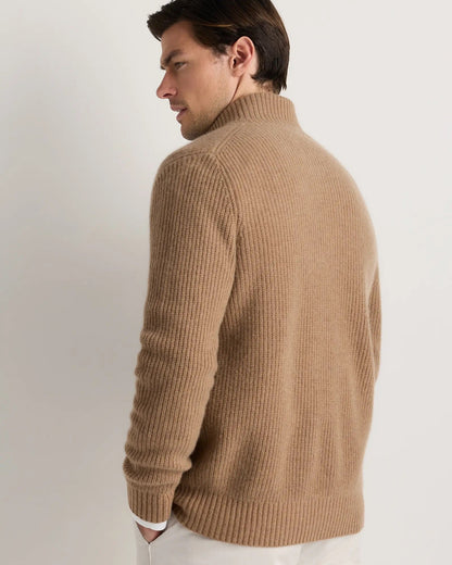 Men's 100% Cotton Jumper with Front Zipper - Beige