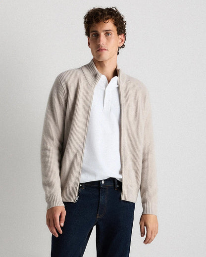 Men's 100% Cotton Zip-Up Jumper - Off White