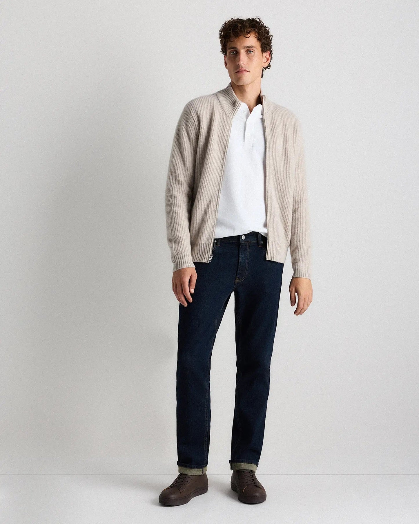 Men's 100% Cotton Zip-Up Jumper - Off White