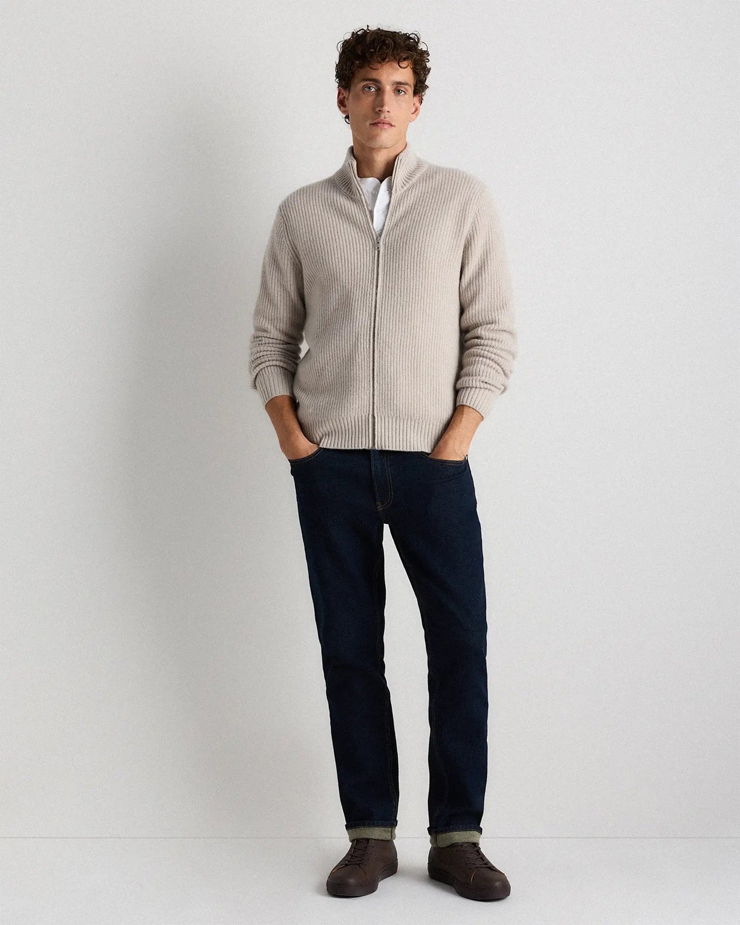 Men's 100% Cotton Zip-Up Jumper - Off White