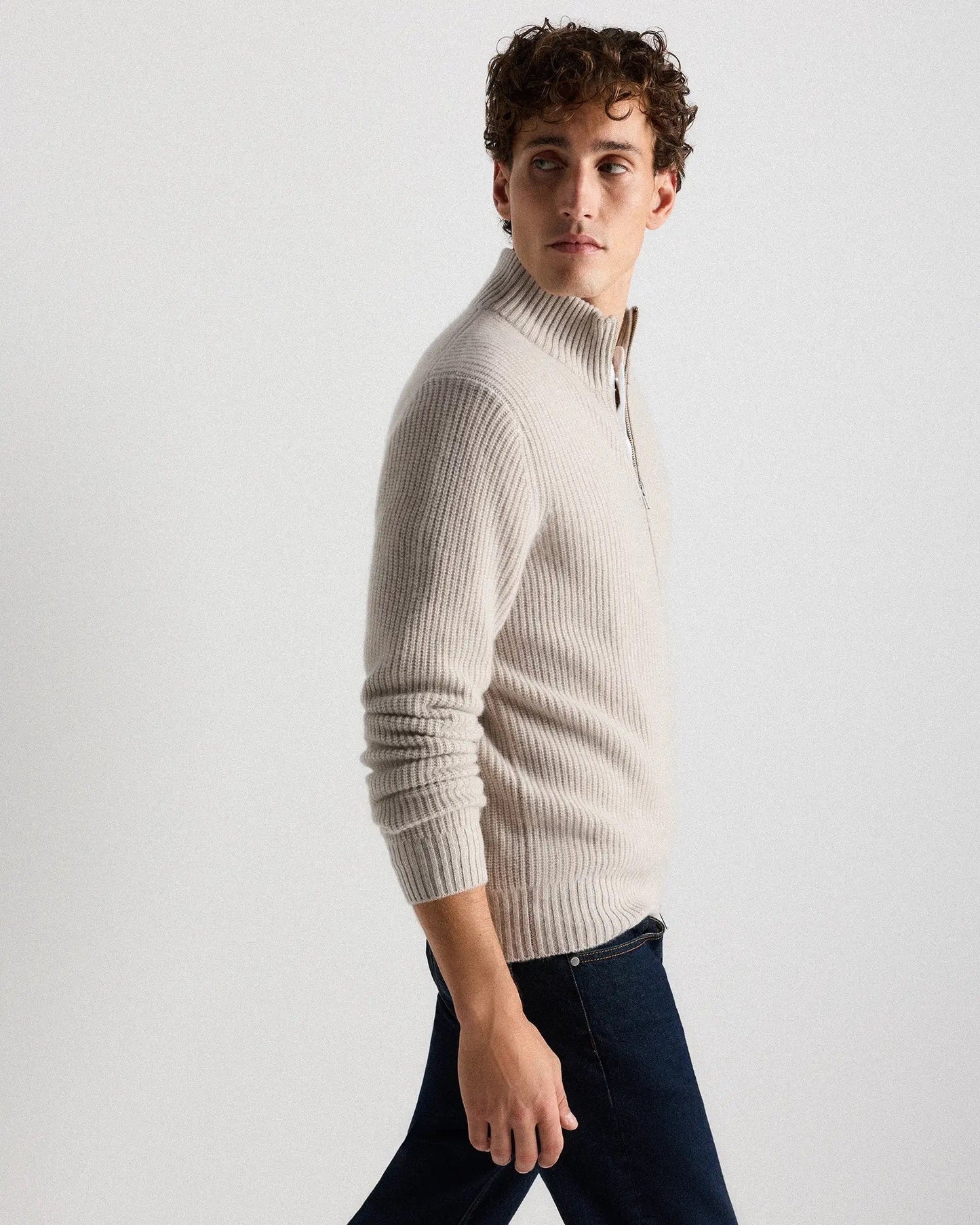 Men's 100% Cotton Zip-Up Jumper - Off White