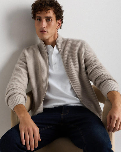 Men's 100% Cotton Zip-Up Jumper - Off White