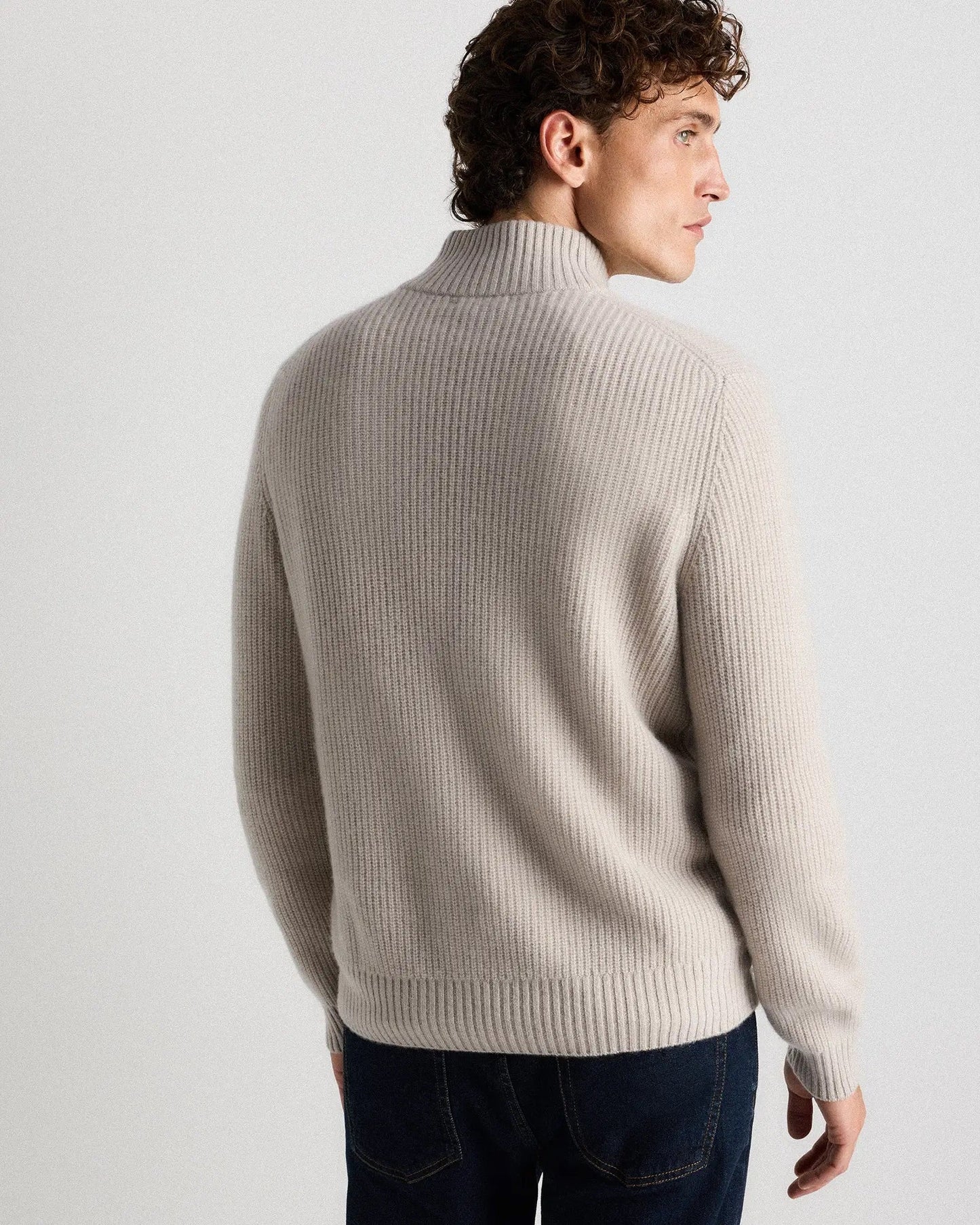 Men's 100% Cotton Zip-Up Jumper - Off White