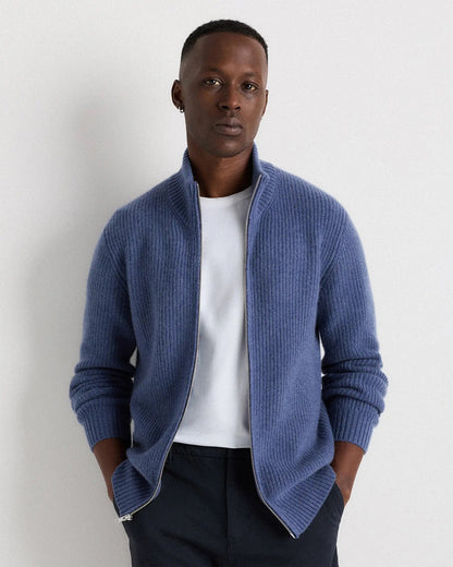 Men's 100% Cotton Jumper with Front Zipper - Blue