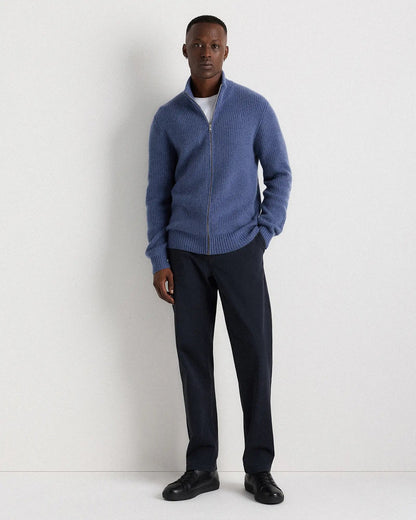 Men's 100% Cotton Jumper with Front Zipper - Blue