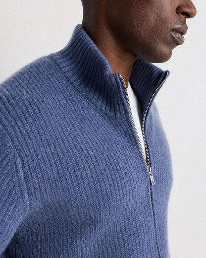 Men's 100% Cotton Jumper with Front Zipper - Blue