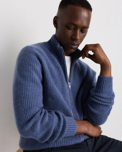 Men's 100% Cotton Jumper with Front Zipper - Blue