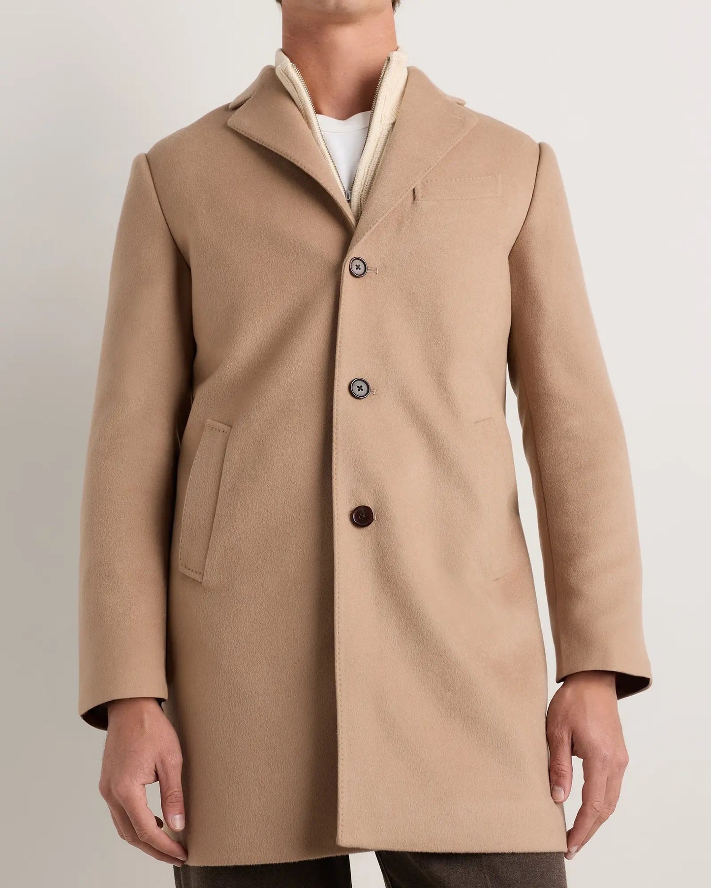 Men's Long Overcoat Jacket - Beige