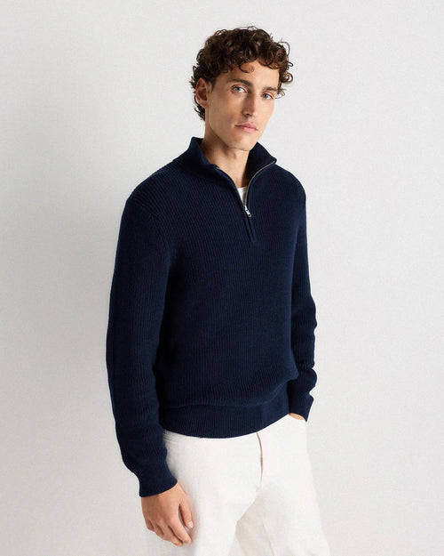 Ribbed Quarter Zip Jumper - Navy Blue