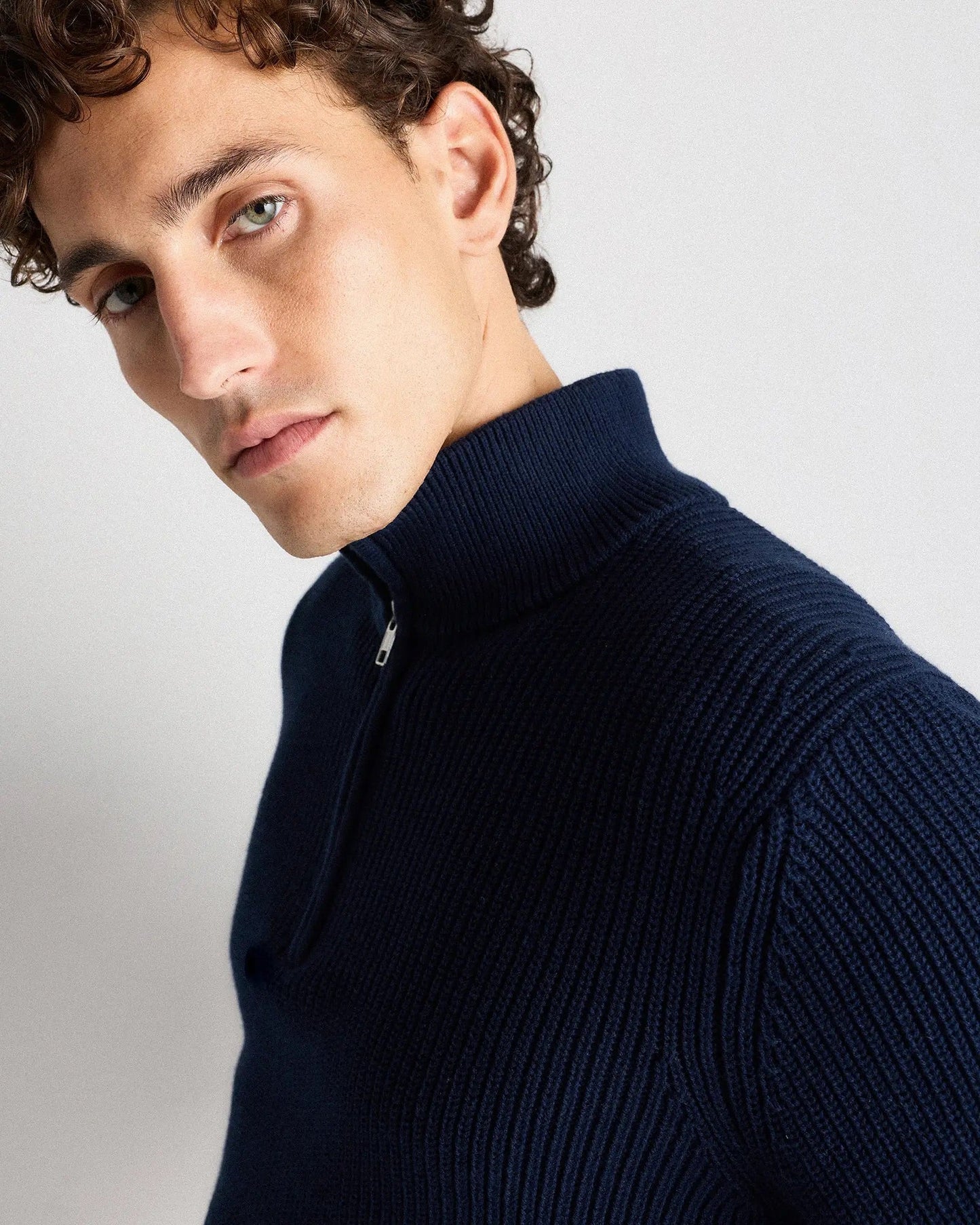 Ribbed Quarter Zip Jumper - Navy Blue