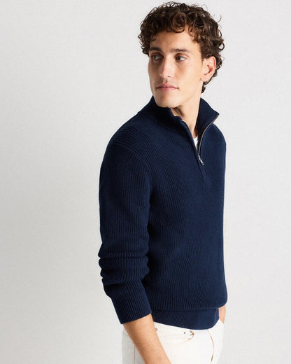 Ribbed Quarter Zip Jumper - Navy Blue